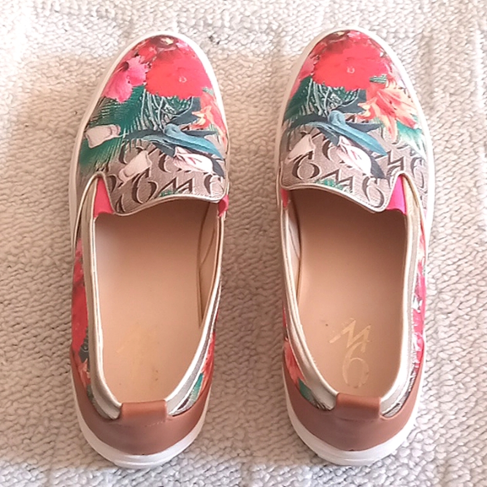 Womens Nine West slip on leather floral shoes, pre loved condition, size 8M - Picture 4 of 8